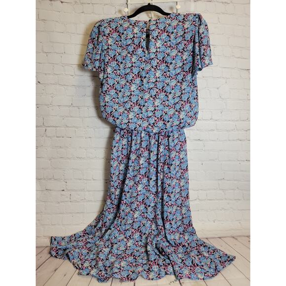 Vintage Positive Attitude Blouson Floral Dress Midi Womens 5/6 Shoulder Pads - Picture 2 of 5